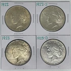 1922 1922-S 1923 1923-D Peace Dollar Lot of 4