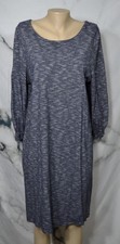 TALBOTS Blue White Thin Stripe Cotton Knit Dress XL Long Sleeves Smocked Cuffs