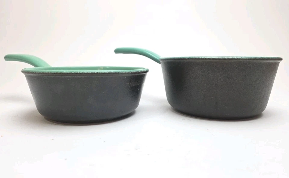 Vintage Prizer Ware Cast Iron & Enamel Pans MCM Turquoise Set Of Two - Image 2 of 4