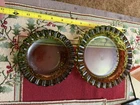 Pair  of 2 Vintage FENTON THUMBPRINT Glass Ashtray Green  Ruffled Edge MCM