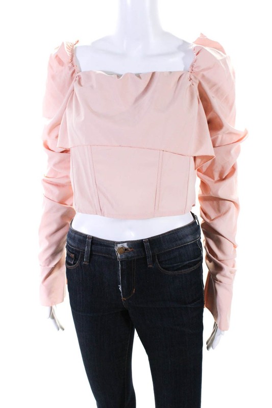 Femme Luxe Womens Off-the-Shoulder Ruched Long Sleeve Blouse Pink Size 8