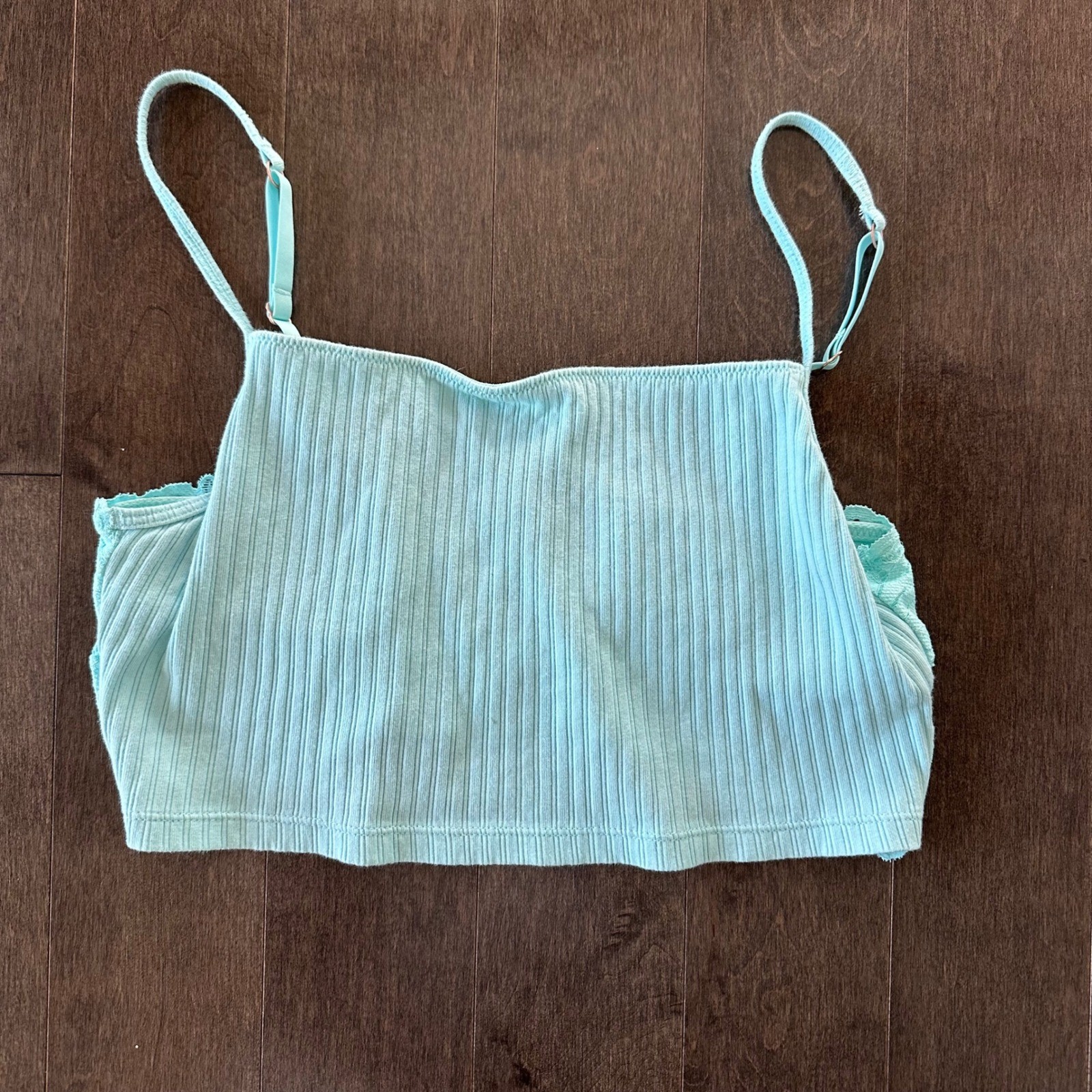 Aerie Bralette Top Ribbed Lace Cozy Sexy Blue Light Aqua S-image