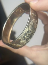 Antique Victorian Edwardian Etched Floral Clamp Bracelet Bangle 1800s - 1900s