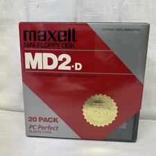 Maxell 5 1/4" MD2-D Mini Floppy Disk With Storage Case - 20 Pack NEW SEALED