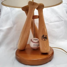 Vintage "Champro" ◇ Baseball Themed Table Lamp & Shade ◇ Triple Bats & Baseball