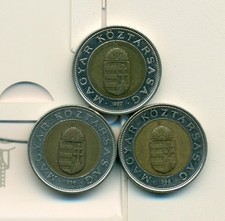 3 BI-METAL 100 FORINT COINS from HUNGARY (1996, 1997 & 1998)