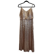 Jenny Yoo Maxi Dress 12 Rose Gold Sequin Blouson Formal Evening Bling Party Glam