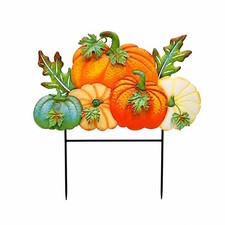 Pumpkin Yard Stake Rustic Metal Decor Large Garden Lawn Thanksgiving Autumn F...