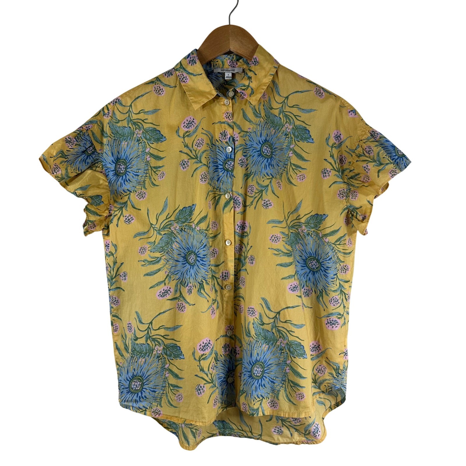 Madewell Women's Yellow Floral Cotton Button Down Blouse Size S