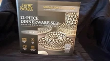 Thyme and & Table Dinnerware Set Black White Medallion Stoneware, 12 piece