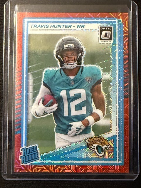 2025 Panini Donruss Optic Football Travis Hunter 201 Rated Rookie Red Mojo (RC)