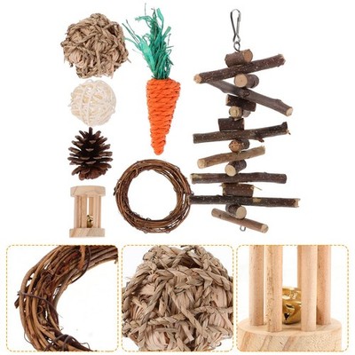  Hamster-Spielzeug, Backenzahn-Ring, Holzstäbchen, Rattan-Kugel, kleine Trommel,