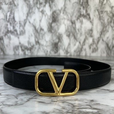 Valentino Garavani Belt Size 95 Cm Black Leather V Logo Gold