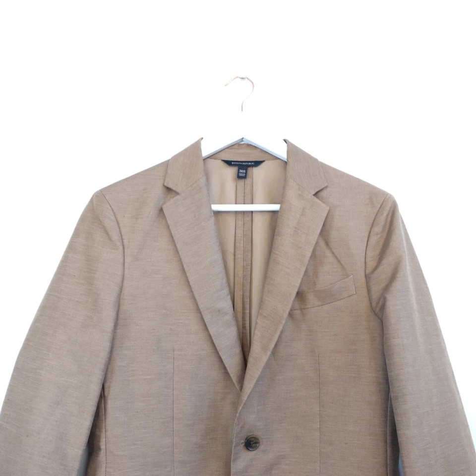 Italian Linen Sports Blazer Men XS 34S Banana Republic Brown Summer Cotton SLIM - Image 2 of 4