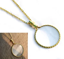Nautical Vintage Brass 10X Magnifying Glass Necklace, Magnification Lens Pend...