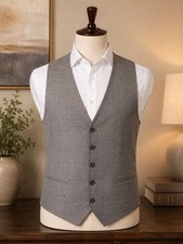 Egara Men's Slim Fit Gray Solid Suit Vest Waistcoat, Size L Regular
