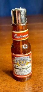 Vintage Budweiser Bottle Lighter Handheld 3 3/8" Butane Advertising Sparks Works