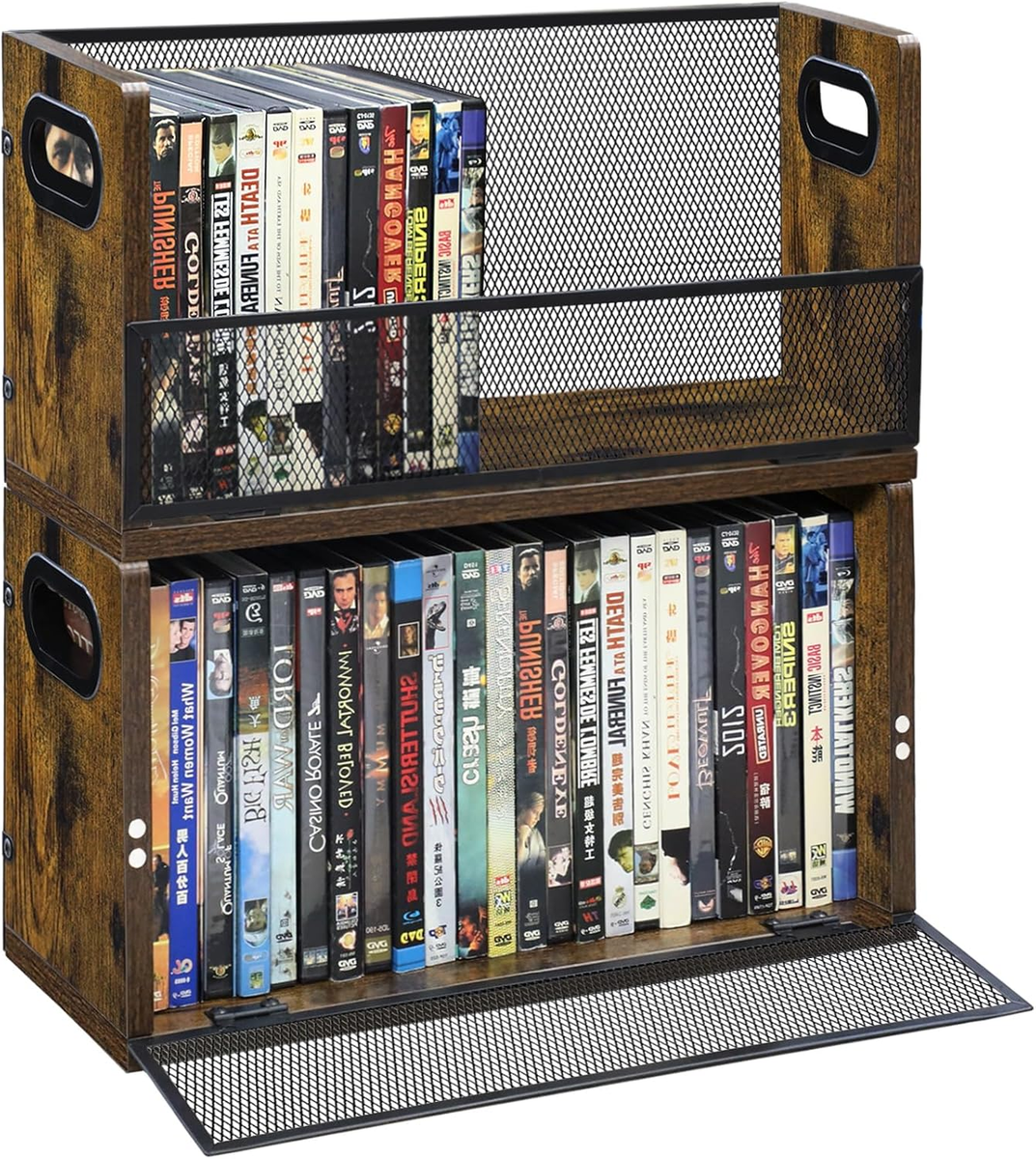 CD DVD Storage Rack 2-Pack with Handles, Holds 28 DVD or 32 Blu
