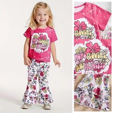 2PCS Fashion Toddler Kids Baby Girls Floral Shirt Tops Flared Pants Clothes Set