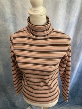 VTG 80s 90s Paris Sport Club Striped Turtleneck Grunge Ribbed Top Gorpcore Small