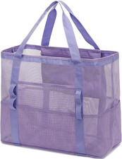 Mesh Beach Bag with Zipper for Women, Large Beach Tote Sandproof Toys Pool Swim