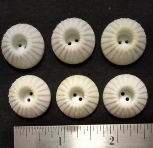 6 Vintage Ivory Cream Sunburst Ribbed Two Hole Plastic Buttons Mid Century