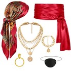 Men Pirate Costume Accessories Set for Women: Pirate Hat, Head Scarf, Sash, B...