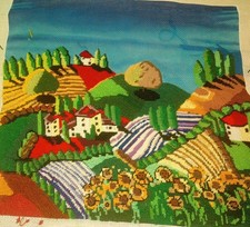 Estate needlepoint, hand-stitchedTuscan Landscape Canvas Sky Unstitched