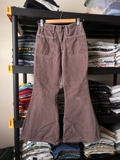 Vintage 60s 70s Womens Wide Leg Flare Bell Bottom Jeans Canvas Pants 26x27 Brown