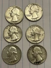 6 Washington Quarters 1964 Silver Denver Circulated US Coins Lot