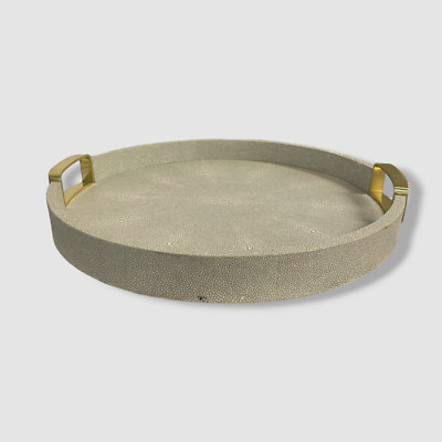$695 Aerin Gray Dove Carina Shagreen Medium Round Tray