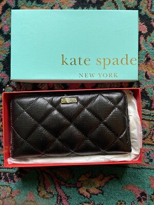NWT New Kate Spade Zip Wallet Liberty Street Lacey Black Quilted