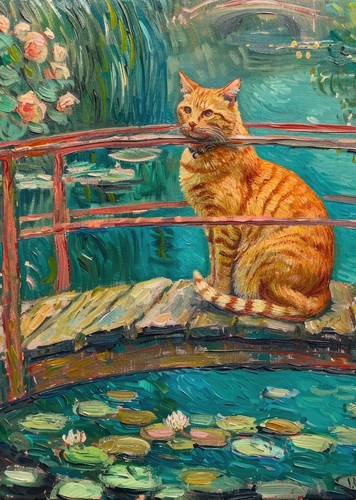 Claude Monet Ginger Cat Abstract Water Lillies Wall Art Poster Print - Picture 2 of 7