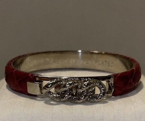 VTG Mannelli Florence Bangle Bracelet Silver Plated Red Snakeskin Chain Trim - Picture 3 of 11