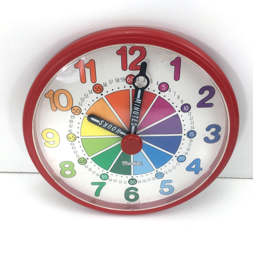 PARA REPUESTOS Reloj Westclox Vintage Niños Aprendizaje/Enseñanza Hecho en EE. UU. Rojo - Imagen 3 de 9