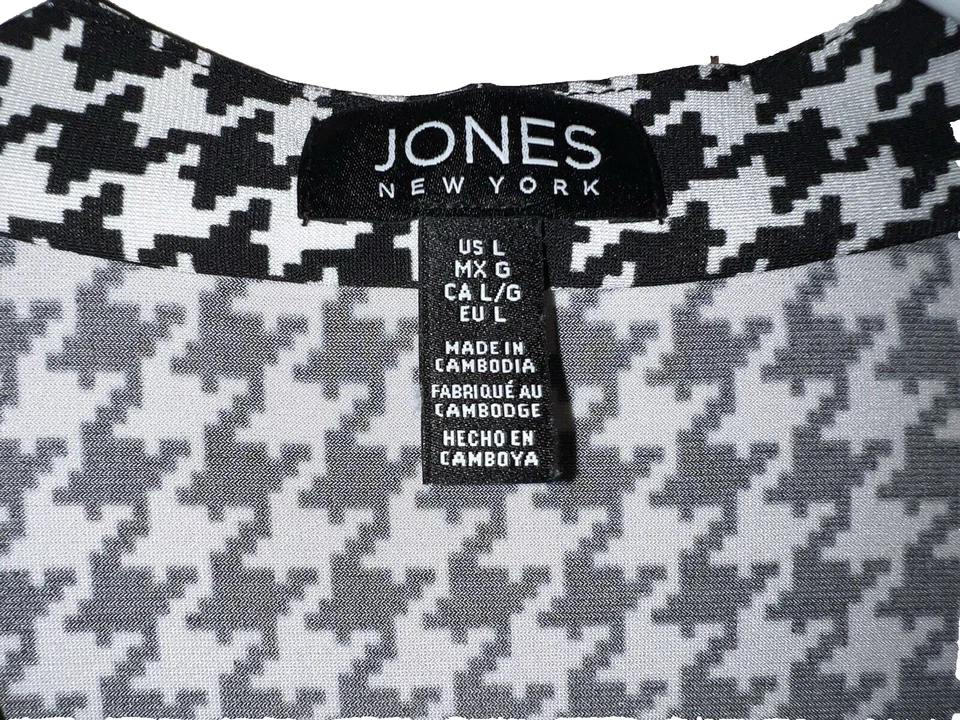 Top Jones New York para mujer negro blanco cuello en V mangas largas talla L Foto 3 de 4