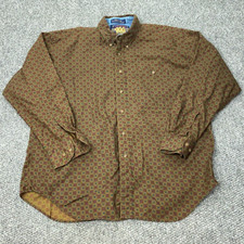 VTG Ralph Lauren Chaps Shirt Mens XL Brown Long Sleeve Made In USA 90s