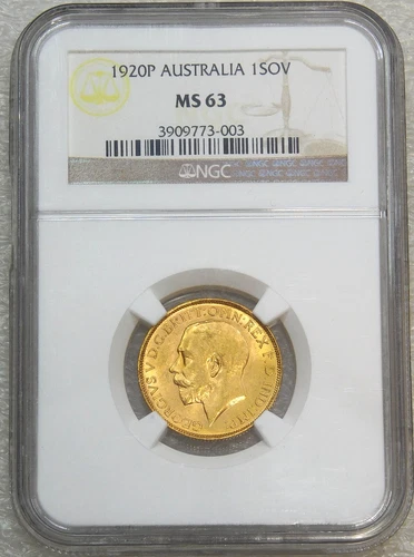 1920P Australia Perth Mint Gold Full Sovereign NGC MS 63 Radiant Luster #L106