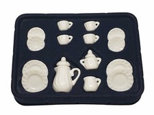 Miniature Dollhouse Porcelain Tea Set Solid White 17 Pieces 1:12 Scale New
