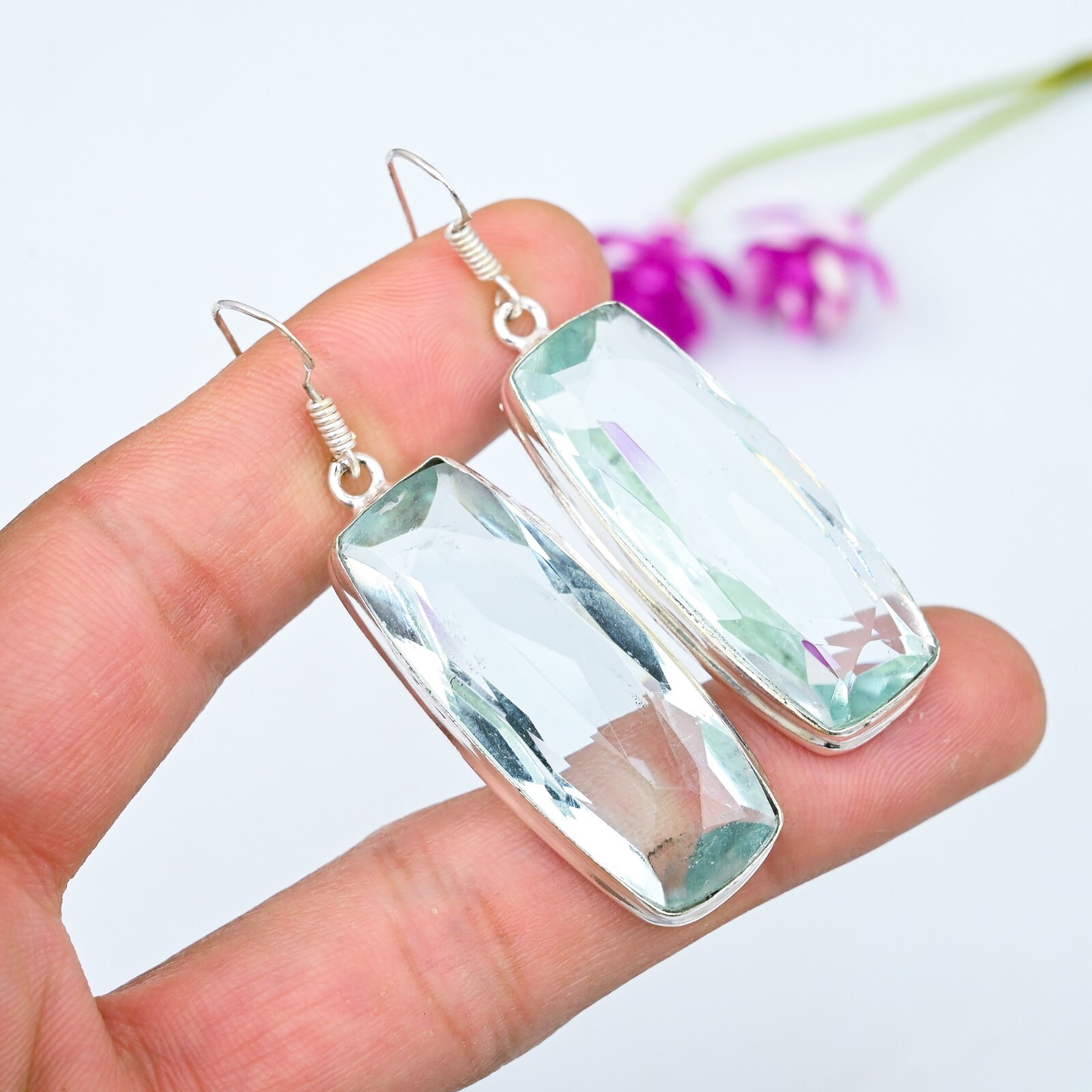 Aquamarine Gemstone Handmade 925 Sterling Silver Jewelry Earrings Birthday Gifts