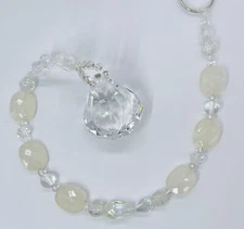 Beaded Suncatcher - White Clear - Crystal Triangle Prism - Hanging Decor