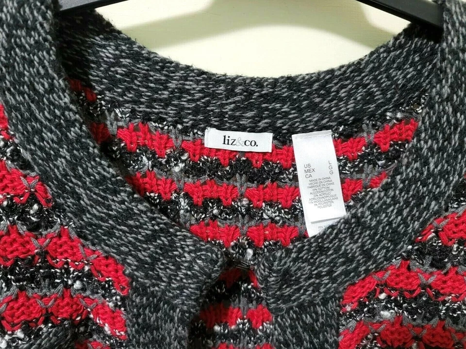 Mujeres Liz & Co Grueso Tejido Cárdigan Suéter Grande Rojo Plata 1 Gancho Mezcla Lana Foto 4 de 4