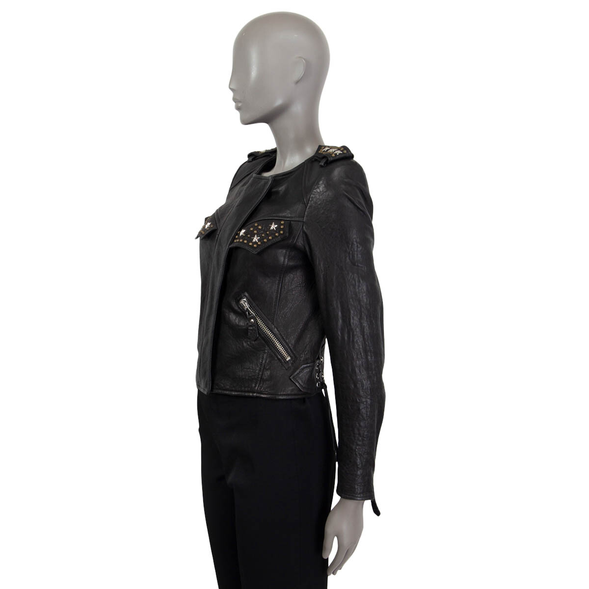 65996 auth ISABEL MARANT black leather STUDDED BIKER Jacket 36 XS image 2