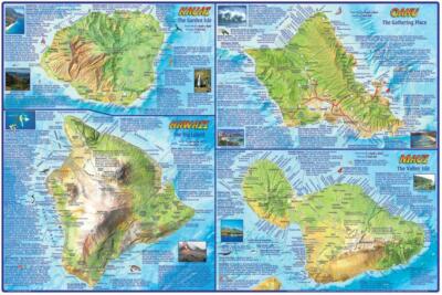 Hawaii Map Poster Hawaiian Islands Adventure Map Laminated Poster