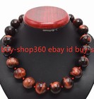 100% Natural 14-20mm Natural Red Tiger's Eye Gemstone Round Necklace 16-36 in
