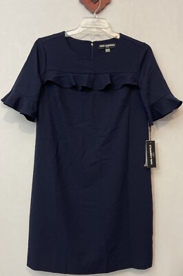 Karl Lagerfeld Paris Womens 12 Blue Knee-Length Ruffled Shift Dress NWT! M1482