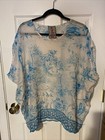 Johnny Was Top Blue White Floral Bird Dolman Boho Embroidered JW Size: S