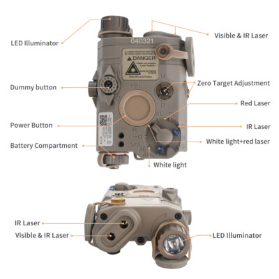 WADSN Tactical PEQ 15 LA 5 Red/IR Laser with LED Light Hunting