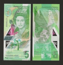 EAST CARIBBEAN $5 Dollars 2021, P-56a, Beautiful Polymer, UNC, QEII Banknote