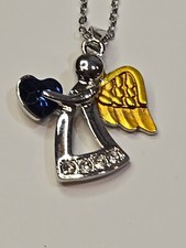 Charming Silver Tone Love Angel Golden Wings Pendant Rhinestone Accents Necklace